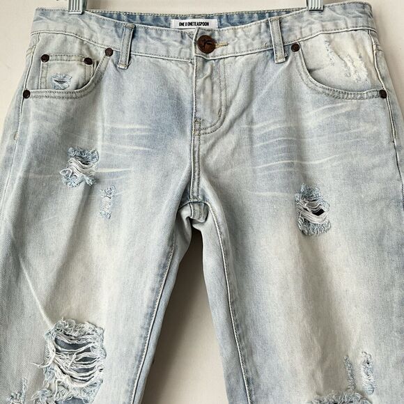 One X One Teaspoon Low Waist Short Jeans Rise Rigid Skinny Leg Light Blue 30 - Picture 6 of 10